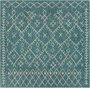 Livabliss Eagean Flatweave Polypropylene Indoor Outdoor Rug Bohemian Global Pattern for Living Room Aqua, Black 7'10" x 7'10" Square EAG2330-710SQ
