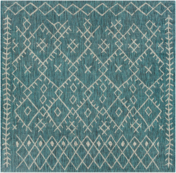 Livabliss Eagean Flatweave Polypropylene Indoor Outdoor Rug Bohemian Global Pattern for Living Room Aqua, Black 7'10" x 7'10" Square EAG2330-710SQ