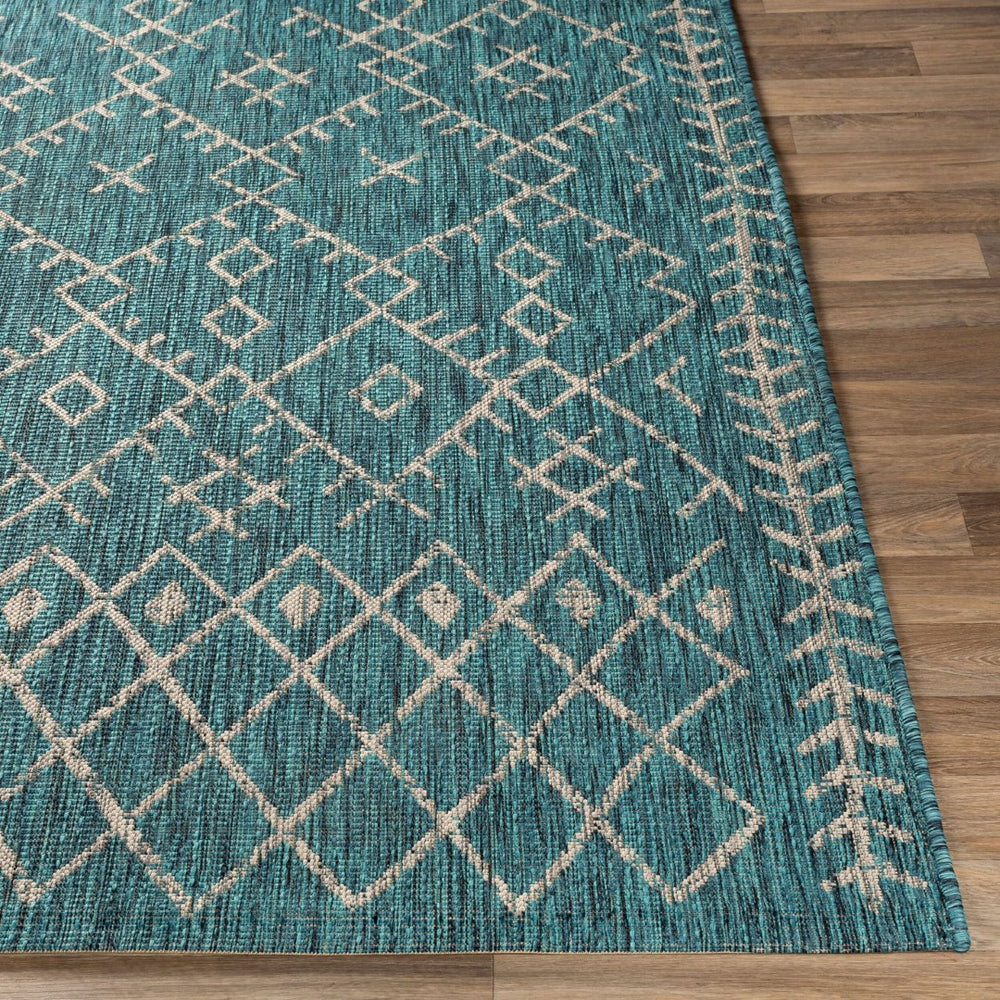 Livabliss Eagean Flatweave Polypropylene Indoor Outdoor Rug Bohemian Global Pattern for Living Room Aqua, Black 2'7" x 10' EAG2330-2710