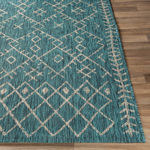Livabliss Eagean Flatweave Polypropylene Indoor Outdoor Rug Bohemian Global Pattern for Living Room Aqua, Black 6'7" x 6'7" Round EAG2330-67RD