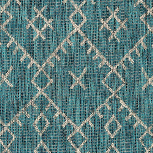 Livabliss Eagean Flatweave Polypropylene Indoor Outdoor Rug Bohemian Global Pattern for Living Room Aqua, Black 6'7" x 6'7" Round EAG2330-67RD