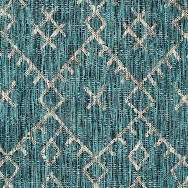 Livabliss Eagean Flatweave Polypropylene Indoor Outdoor Rug Bohemian Global Pattern for Living Room Aqua, Black 6'7" x 6'7" Round EAG2330-67RD