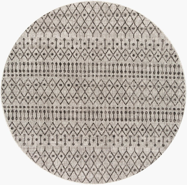 Livabliss Eagean Moroccan Geometric Polypropylene Indoor Outdoor Rug for Large Living Spaces Black, Charcoal 6'7" x 6'7" Round EAG2334-67RD