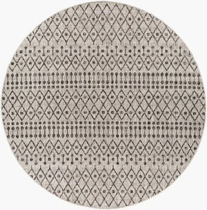 Livabliss Eagean Moroccan Geometric Polypropylene Indoor Outdoor Rug for Large Living Spaces Black, Charcoal 7'10" x 7'10" Round EAG2334-710RD