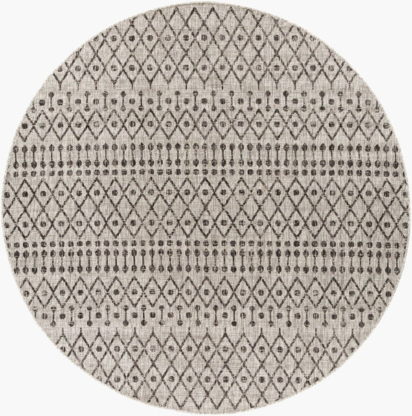 Livabliss Eagean Moroccan Geometric Polypropylene Indoor Outdoor Rug for Large Living Spaces Black, Charcoal 7'10" x 7'10" Round EAG2334-710RD