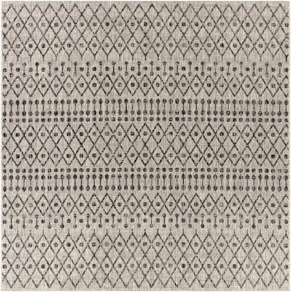 Livabliss Eagean Moroccan Geometric Polypropylene Indoor Outdoor Rug for Large Living Spaces Black, Charcoal 7'10" x 7'10" Square EAG2334-710SQ