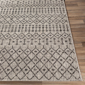 Livabliss Eagean Moroccan Geometric Polypropylene Indoor Outdoor Rug for Large Living Spaces Black, Charcoal 7'10" x 7'10" Round EAG2334-710RD