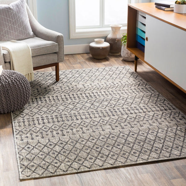 Livabliss Eagean Moroccan Geometric Polypropylene Indoor Outdoor Rug for Large Living Spaces Black, Charcoal 6'7" x 9' EAG2334-679