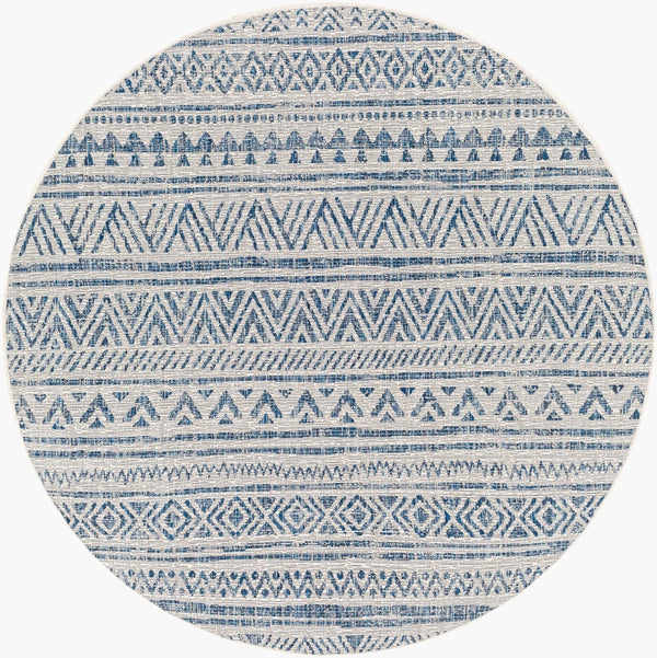 Livabliss Eagean Geometric Polypropylene Area Rug Turkish Woven for Large Living Spaces Blue, Navy 6'7" x 6'7" Round EAG2335-67RD
