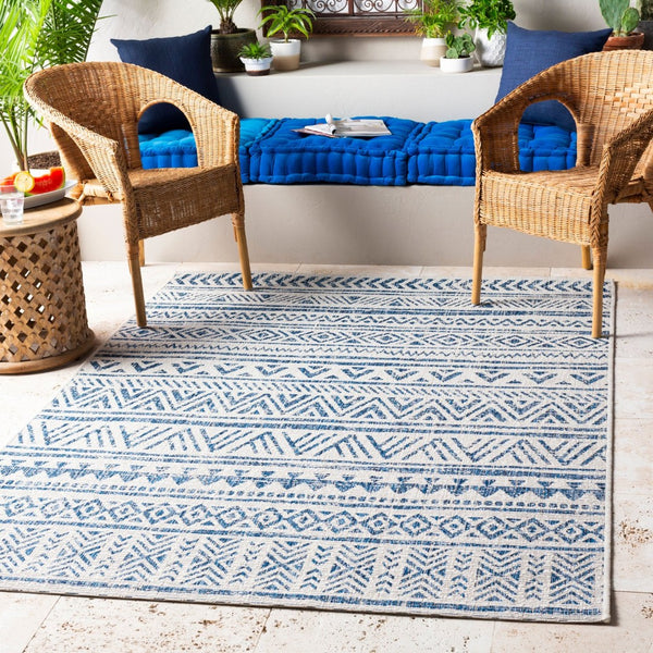 Livabliss Eagean Geometric Polypropylene Area Rug Turkish Woven for Large Living Spaces Blue, Navy 6'7" x 6'7" Square EAG2335-67SQ