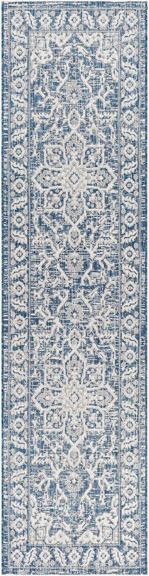 Livabliss Eagean Outdoor Flatweave Polypropylene Rug Traditional Patio Deck Hose Clean Navy, Light Blu 2'7" x 12' EAG2336-2712