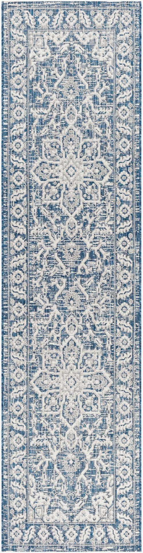 Livabliss Eagean Outdoor Flatweave Polypropylene Rug Traditional Patio Deck Hose Clean Navy, Light Blu 2'7" x 12' EAG2336-2712