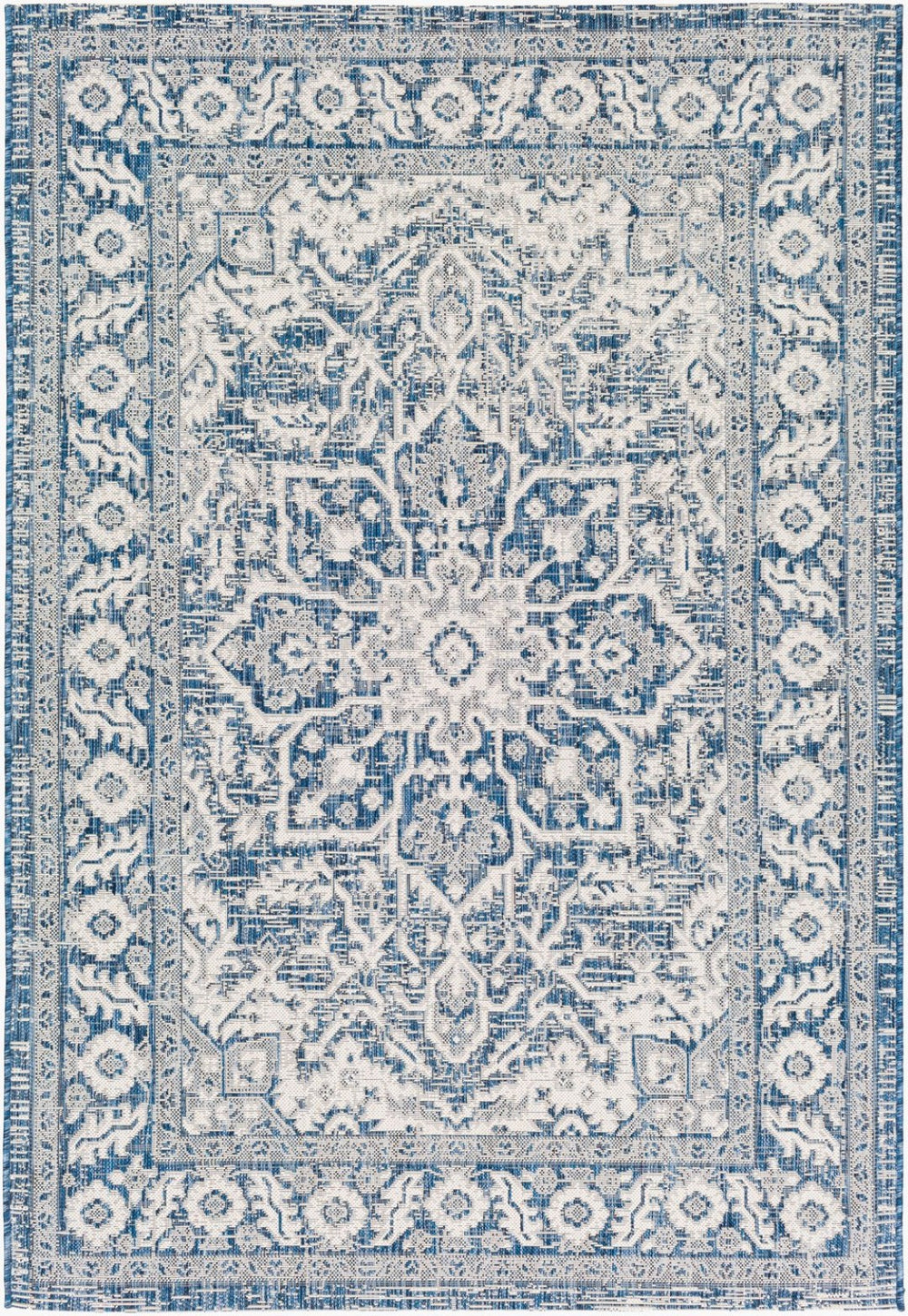 Livabliss Eagean Outdoor Flatweave Polypropylene Rug Traditional Patio Deck Hose Clean Navy, Light Blu 5'3" x 7'7" EAG2336-5376