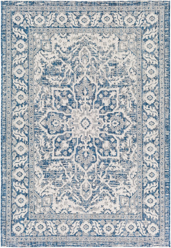 Livabliss Eagean Outdoor Flatweave Polypropylene Rug Traditional Patio Deck Hose Clean Navy, Light Blu 5'3" x 7'7" EAG2336-5376