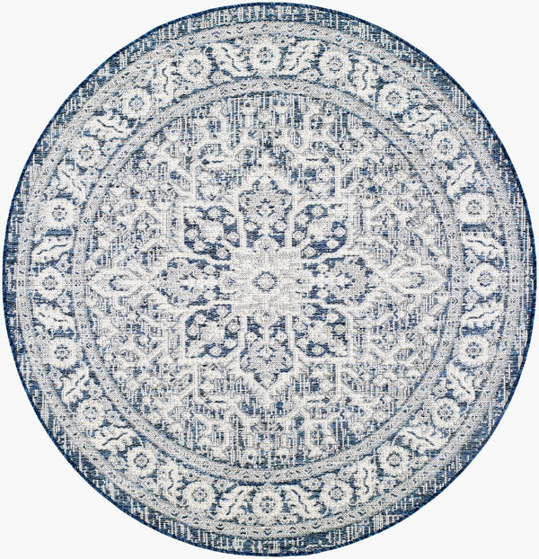 Livabliss Eagean Outdoor Flatweave Polypropylene Rug Traditional Patio Deck Hose Clean Navy, Light Blu 5'3" x 5'3" EAG2336-53RD