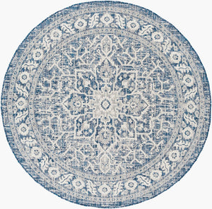 Livabliss Eagean Outdoor Flatweave Polypropylene Rug Traditional Patio Deck Hose Clean Navy, Light Blu 6'7" x 6'7" Round EAG2336-67RD