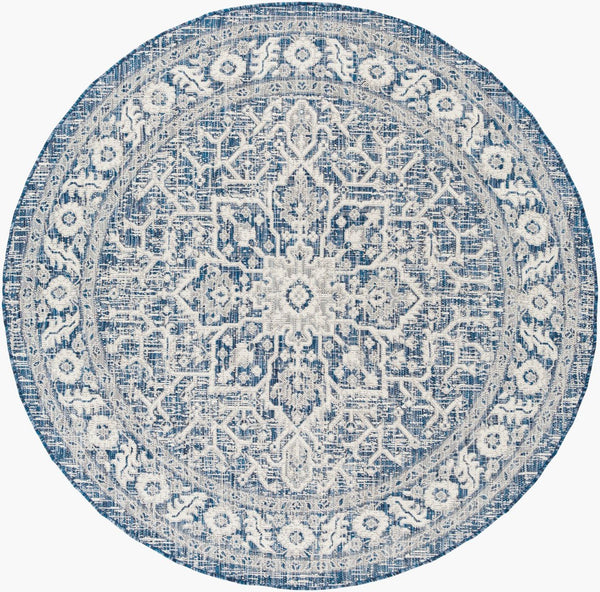 Livabliss Eagean Outdoor Flatweave Polypropylene Rug Traditional Patio Deck Hose Clean Navy, Light Blu 6'7" x 6'7" Round EAG2336-67RD