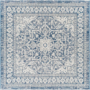 Livabliss Eagean Outdoor Flatweave Polypropylene Rug Traditional Patio Deck Hose Clean Navy, Light Blu 6'7" x 6'7" Square EAG2336-67SQ