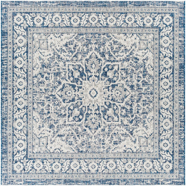 Livabliss Eagean Outdoor Flatweave Polypropylene Rug Traditional Patio Deck Hose Clean Navy, Light Blu 6'7" x 6'7" Square EAG2336-67SQ