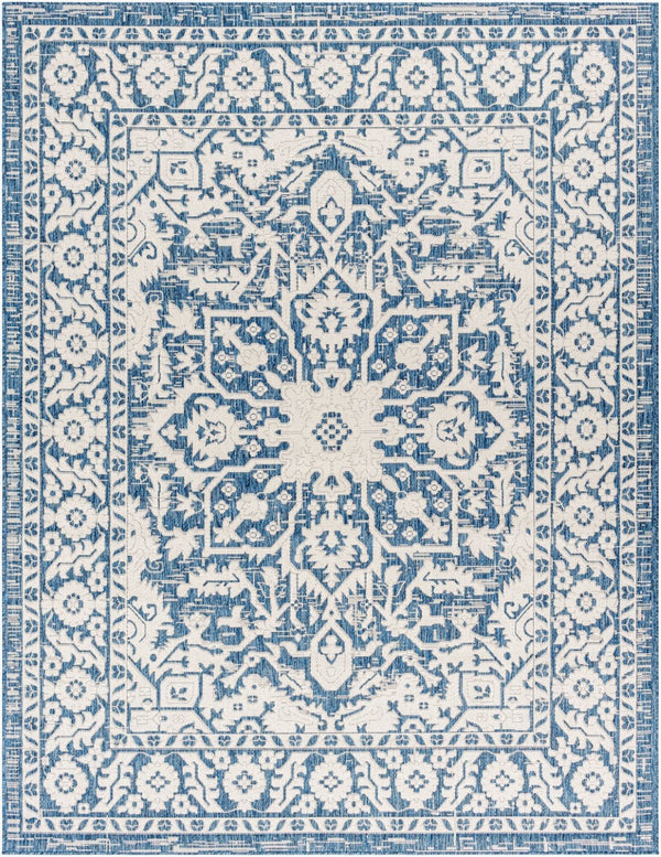 Livabliss Eagean Outdoor Flatweave Polypropylene Rug Traditional Patio Deck Hose Clean Navy, Light Blu 7'10" x 10'2" EAG2336-710103