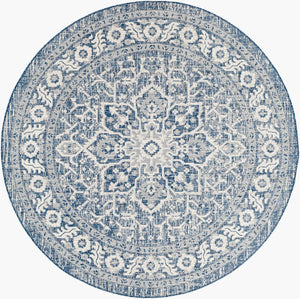 Livabliss Eagean Outdoor Flatweave Polypropylene Rug Traditional Patio Deck Hose Clean Navy, Light Blu 7'10" x 7'10" Round EAG2336-710RD