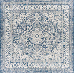 Livabliss Eagean Outdoor Flatweave Polypropylene Rug Traditional Patio Deck Hose Clean Navy, Light Blu 7'10" x 7'10" Square EAG2336-710SQ