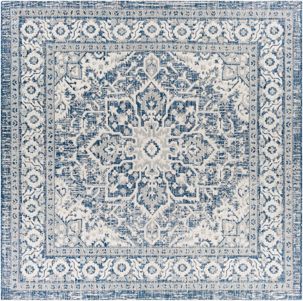Livabliss Eagean Outdoor Flatweave Polypropylene Rug Traditional Patio Deck Hose Clean Navy, Light Blu 7'10" x 7'10" Square EAG2336-710SQ
