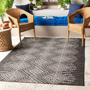 Livabliss Eagean Flatweave Polypropylene Accent Rug Geometric Global Pattern for Entryways Outdoors Black, White 2' x 2'11" EAG2338-23