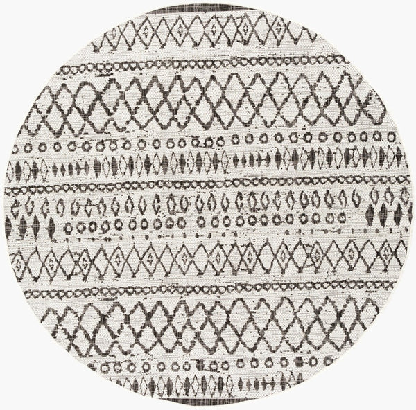 Livabliss Eagean Global Pattern Polypropylene Runner Rug for Hallways and Entryways White, Black 6'7" x 6'7" EAG2341-67RD