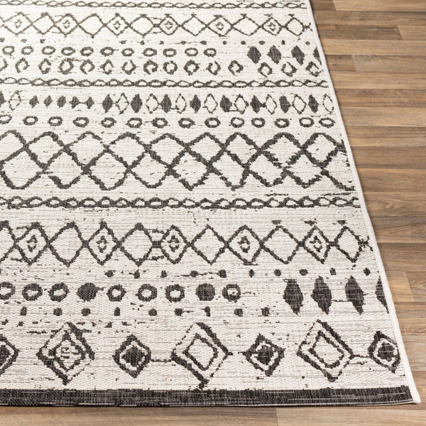 Livabliss Eagean Global Pattern Polypropylene Runner Rug for Hallways and Entryways White, Black 6'7" x 6'7" EAG2341-67RD