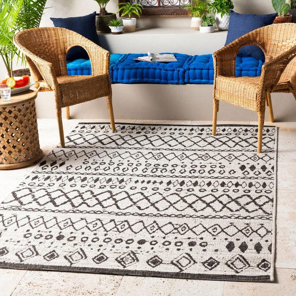 Livabliss Eagean Global Pattern Polypropylene Runner Rug for Hallways and Entryways White, Black 6'7" x 6'7" EAG2341-67RD