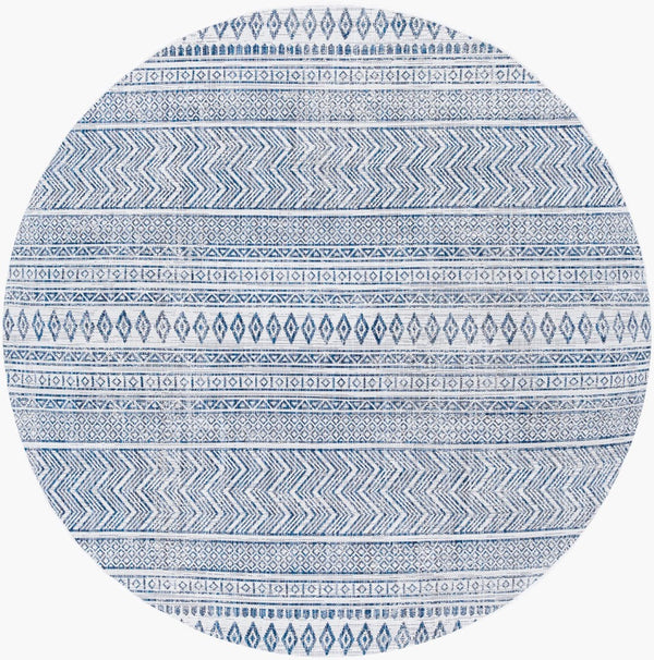 Livabliss Eagean Flatweave Polypropylene Area Rug Bohemian Global Pattern Indoor Outdoor Use Light Blue, Blu 6'7" x 6'7" Round EAG2344-67RD