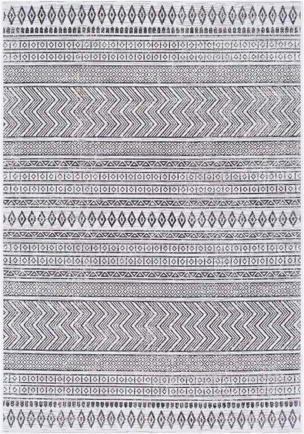 Livabliss Eagean Bohemian Flatweave Polypropylene Rug for Entryways Patios and High Traffic Zones Black, White 5'3" x 7'7" EAG2345-5376