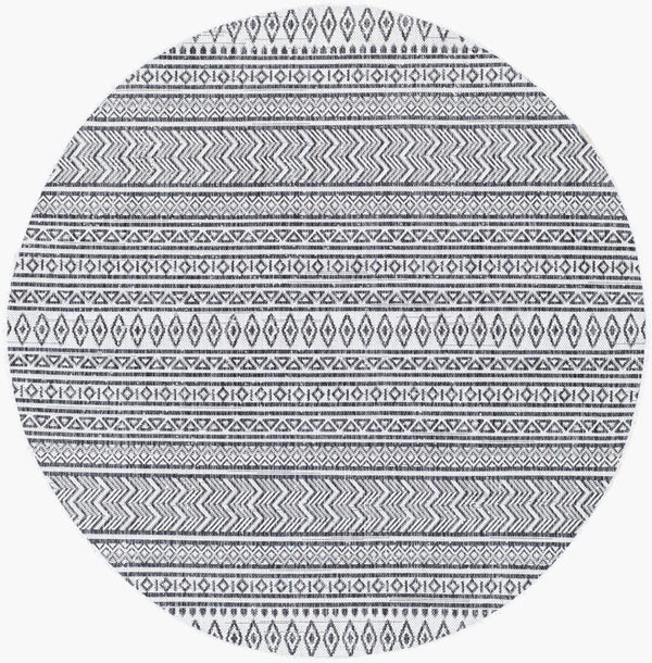 Livabliss Eagean Bohemian Flatweave Polypropylene Rug for Entryways Patios and High Traffic Zones Black, White 7'10" x 7'10" Round EAG2345-710RD
