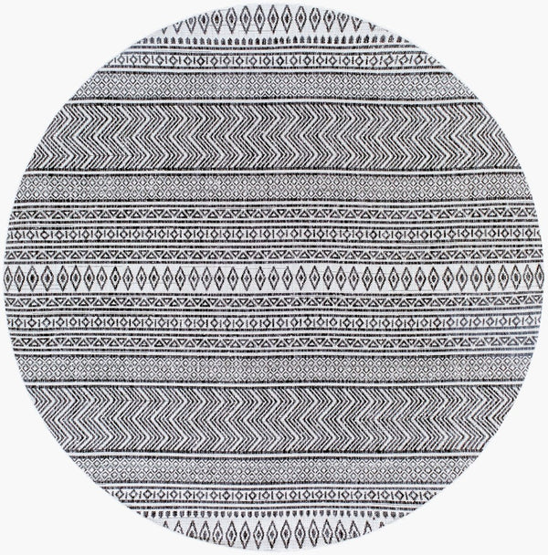 Livabliss Eagean Bohemian Flatweave Polypropylene Rug for Entryways Patios and High Traffic Zones Black, White 6'7" x 6'7" Round EAG2345-67RD