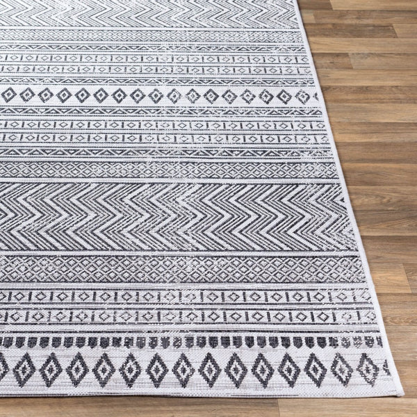 Livabliss Eagean Bohemian Flatweave Polypropylene Rug for Entryways Patios and High Traffic Zones Black, White 7'10" x 7'10" Round EAG2345-710RD