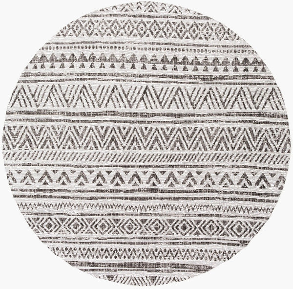 Livabliss Eagean Global Geometric Low Pile Polypropylene Rug for Entryways and Small Spaces Black, White 6'7" x 6'7" Round EAG2347-67RD