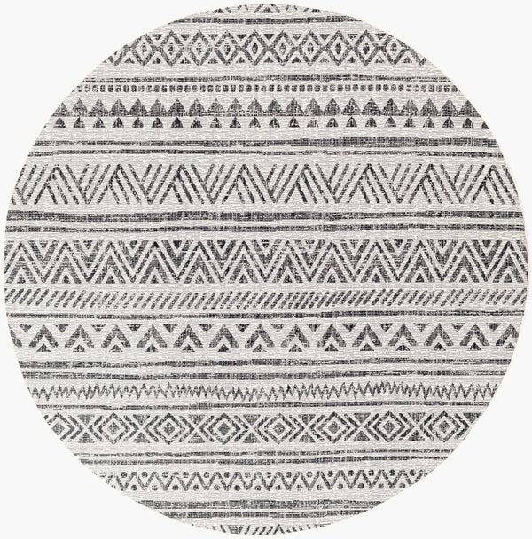 Livabliss Eagean Global Geometric Low Pile Polypropylene Rug for Entryways and Small Spaces Black, White 7'10" x 7'10" Round EAG2347-710RD