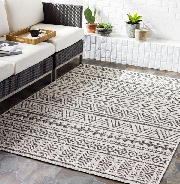 Livabliss Eagean Global Geometric Low Pile Polypropylene Rug for Entryways and Small Spaces Black, White 7'10" x 7'10" Square EAG2347-710SQ
