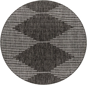 Livabliss Eagean Global Pattern Polypropylene Accent Rug for Entryways Kitchens and Patios Black, Charcoal 6'7" x 6'7" Round EAG2348-67RD