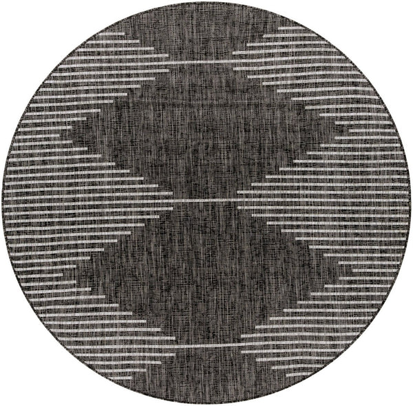Livabliss Eagean Global Pattern Polypropylene Accent Rug for Entryways Kitchens and Patios Black, Charcoal 6'7" x 6'7" Round EAG2348-67RD