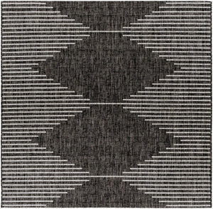Livabliss Eagean Global Pattern Polypropylene Accent Rug for Entryways Kitchens and Patios Black, Charcoal 6'7" x 6'7" Square EAG2348-67SQ