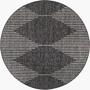 Livabliss Eagean Global Pattern Polypropylene Accent Rug for Entryways Kitchens and Patios Black, Charcoal 7'10" x 7'10" Round EAG2348-710RD