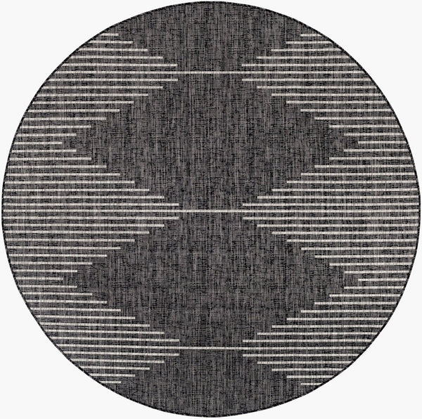 Livabliss Eagean Global Pattern Polypropylene Accent Rug for Entryways Kitchens and Patios Black, Charcoal 7'10" x 7'10" Round EAG2348-710RD