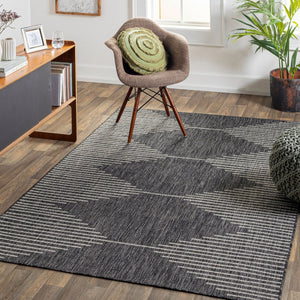 Livabliss Eagean Global Pattern Polypropylene Accent Rug for Entryways Kitchens and Patios Black, Charcoal 2'7" x 10' EAG2348-2710