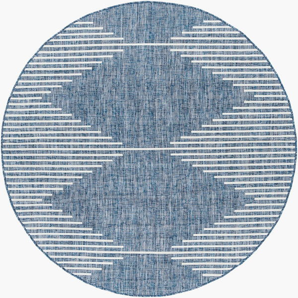 Livabliss Eagean Global Flatweave Polypropylene Rug Uv Resistant Patio Entryway Bohemian Dark Blue, Navy 6'7" x 6'7" Round EAG2350-67RD