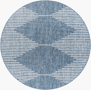 Livabliss Eagean Global Flatweave Polypropylene Rug Uv Resistant Patio Entryway Bohemian Dark Blue, Navy 7'10" x 7'10" Round EAG2350-710RD
