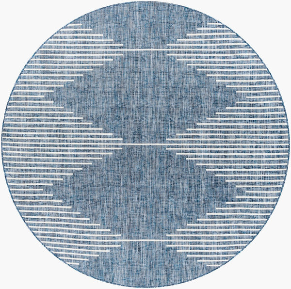 Livabliss Eagean Global Flatweave Polypropylene Rug Uv Resistant Patio Entryway Bohemian Dark Blue, Navy 7'10" x 7'10" Round EAG2350-710RD