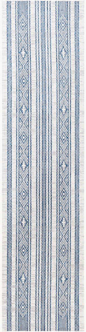 Livabliss Eagean Flatweave Polypropylene Rug Global Geometric Pattern for Patio or Entryway Dark Blue, Navy 2'7" x 10' EAG2351-2710