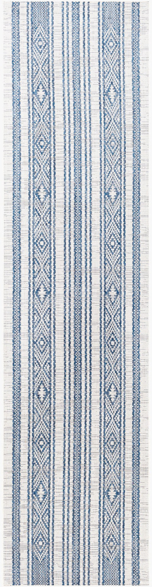 Livabliss Eagean Flatweave Polypropylene Rug Global Geometric Pattern for Patio or Entryway Dark Blue, Navy 2'7" x 10' EAG2351-2710